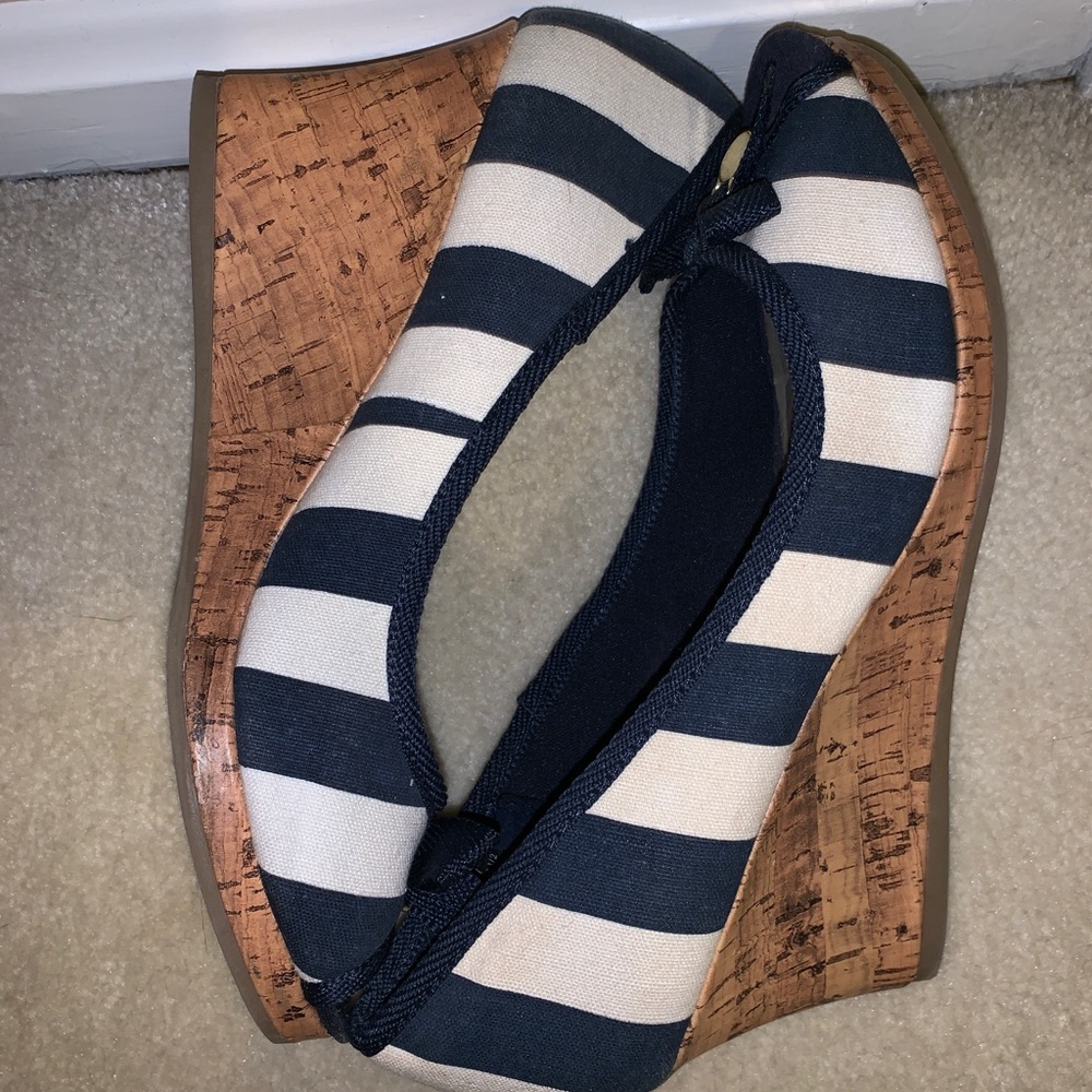 Navy/White pinstriped wedges!